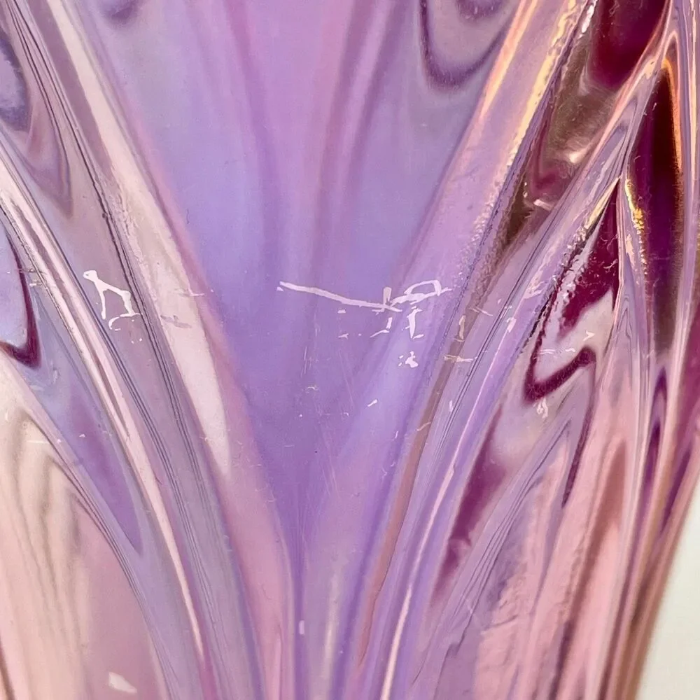 Heavy Iridescent Art Glass Vase 9.5in Pink Purple Ombre Modern Flower Decor